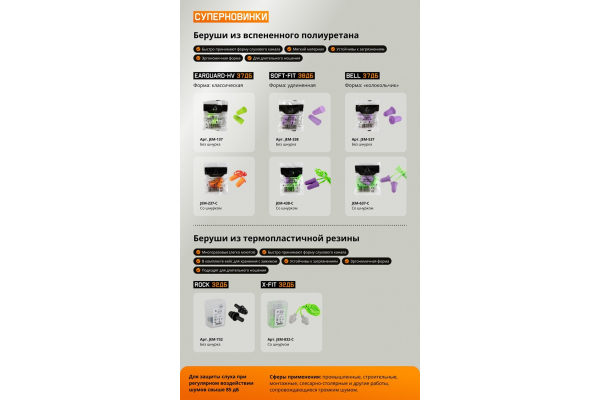 Беруши противошумные JEM-137 SNR 37дБ EarGuard-HV 1 пара Jeta Safety